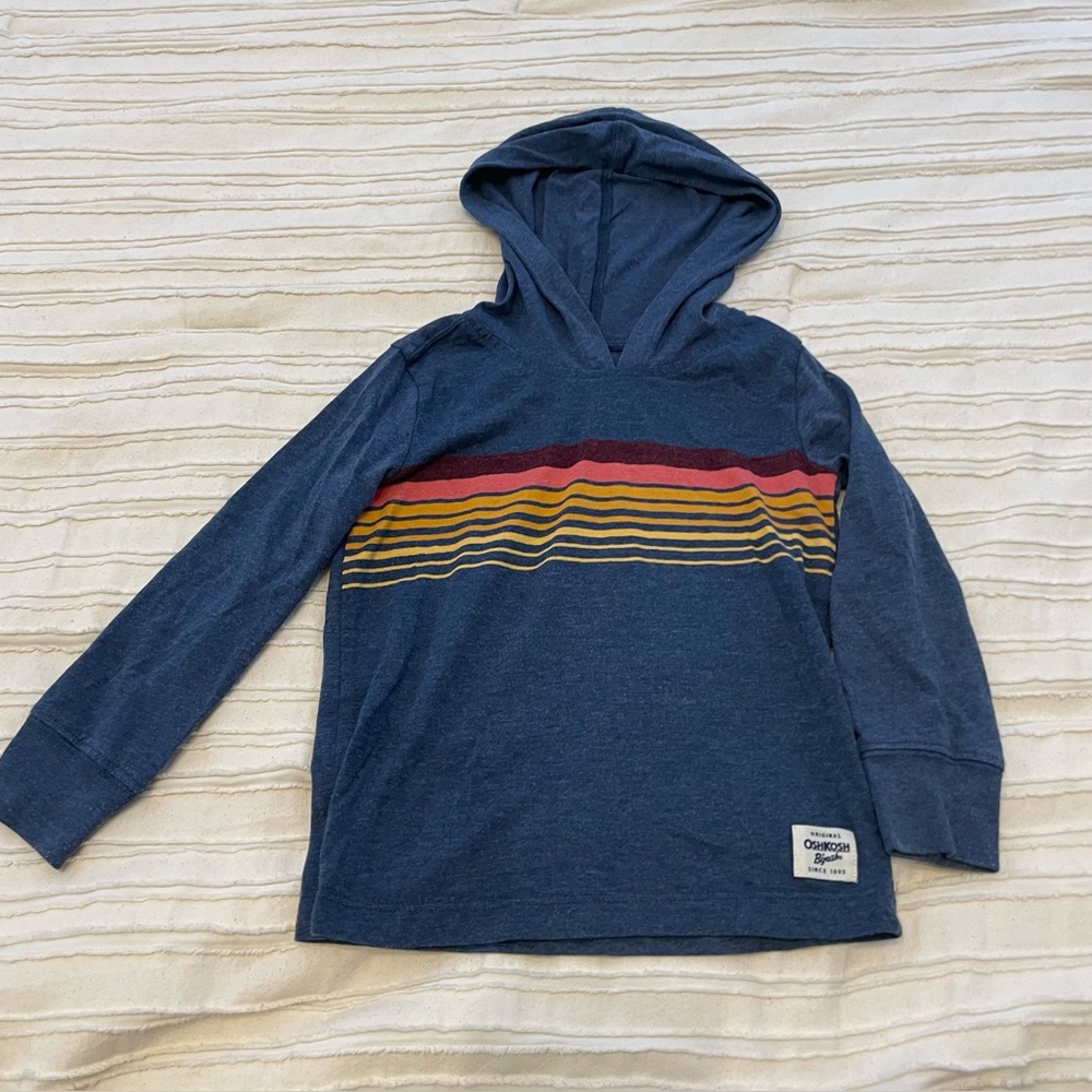 Kids Blue t shirt with Hoodie and Stripes. T shirt material hoodie. Size 3T